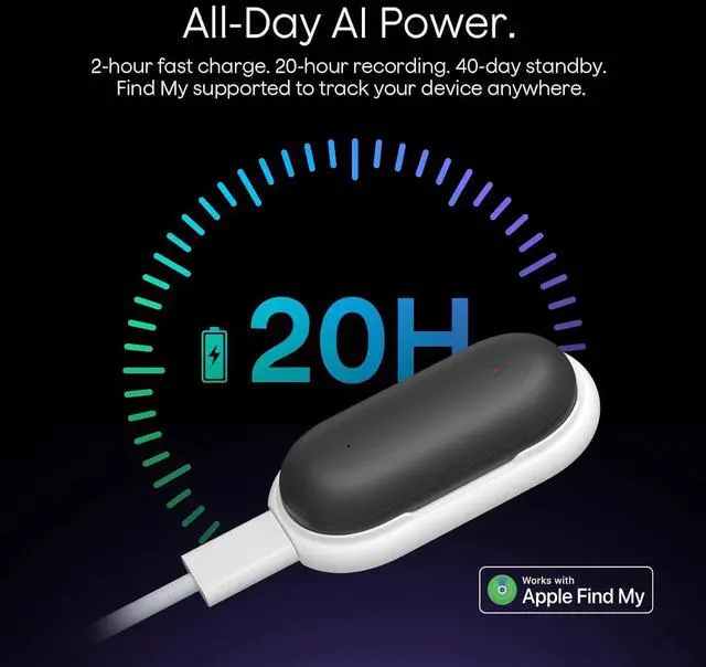 Alt view image 4 of 7 - NotePin Voice Recorder, AI Voice Recorder, App Control, AI Notetaker, AI Transcribe & Summarize, Support 112 Languages, 64GB Memory, Audio Recorder for Lectures, Meetings, Cosmic Gray