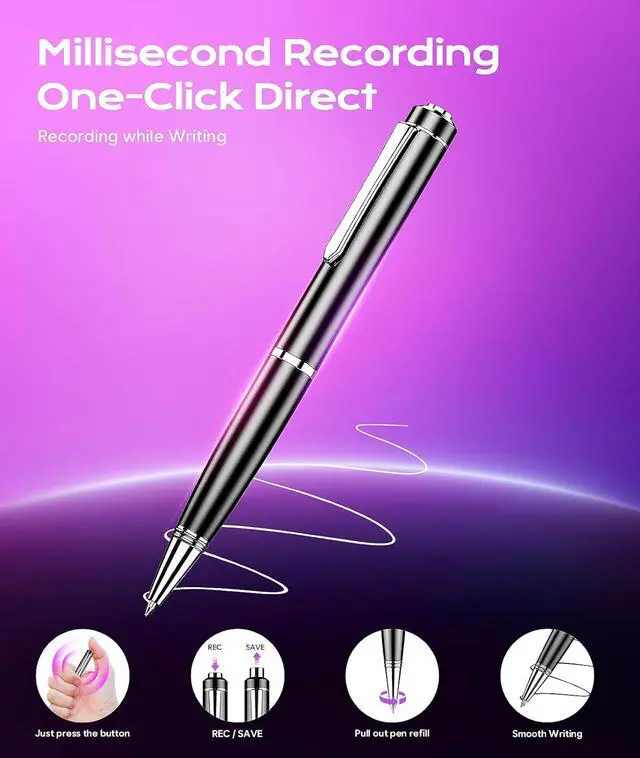 Alt view image 6 of 7 - 128GB Digital Voice Recorder Voice Activated Recorder with Playback, Portable Audio Recorder, Portable Recording Device with AI Noise Reduction, Portable Audio Recorder for Meeting/Course