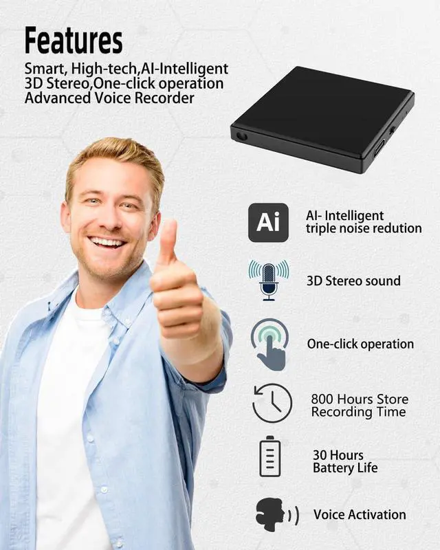 Alt view image 2 of 7 - Magnetic Voice Recorder 128GB  Voice Activated Audio Recorder with 9000 Hours Storage, 90-Day Standby, Compatible with Android & iOS Devices  Ideal for Meetings, Lectures, Interviews
