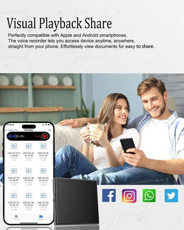 Alt view image 4 of 7 - Magnetic Voice Recorder 128GB  Voice Activated Audio Recorder with 9000 Hours Storage, 90-Day Standby, Compatible with Android & iOS Devices  Ideal for Meetings, Lectures, Interviews