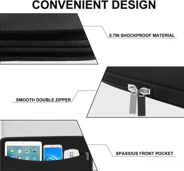 Alt view image 2 of 7 - Laptop Sleeve Case 14 inch Shockproof Protective Laptop Cover Briefcase Carrying Computer Bag with Accessory Pocket Portable Laptop Sleeve for 14 MacBook HP    Black