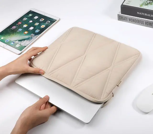 Alt view image 3 of 6 - Puffy 15.6 16 Inch Laptop Sleeve for Women Carrying Case for MacBook Pro 16 XPS 15 15.6-16 Inch    HP  Laptop Computer Cover Bag with Accessories Pouch Apricot