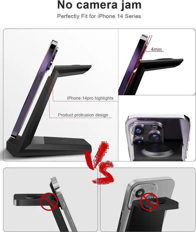 Alt view image 2 of 7 - Wireless Charging Station for iPhone - ADADPU 3 in 1 Charger Stand for iPhone 15 14 13 12 11 Pro Max XR XS 8 Plus, Wireless Charging Dock for Apple Watch 8/7/SE/6/5/4/3/2,AirPods Pro/3/2(with Adapter)