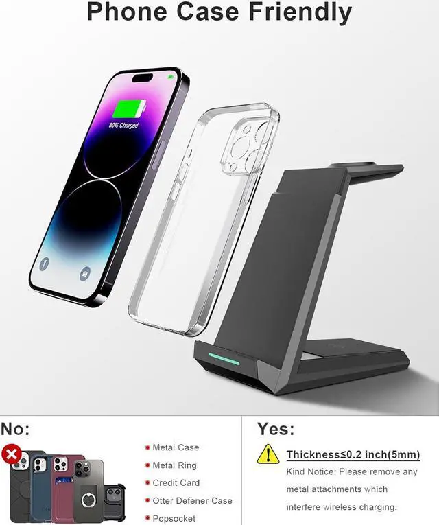 Alt view image 5 of 7 - Wireless Charging Station for iPhone - ADADPU 3 in 1 Charger Stand for iPhone 15 14 13 12 11 Pro Max XR XS 8 Plus, Wireless Charging Dock for Apple Watch 8/7/SE/6/5/4/3/2,AirPods Pro/3/2(with Adapter)
