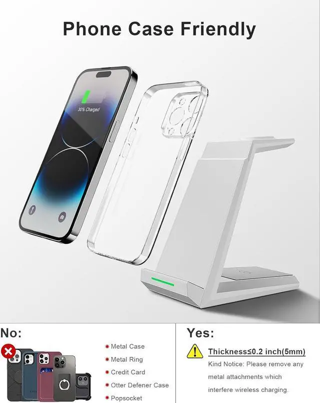 Alt view image 5 of 7 - Wireless Charging Station for iPhone - 3 in 1 Charger Stand for iPhone 16 15 14 13 12 11 Pro Max Plus,Charging Dock for Apple Watch 8/7/SE/6/5/4/3/2,AirPods Pro/3/2(5 ft Cable&Adapter Included)
