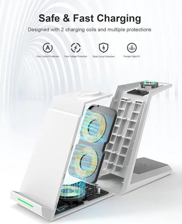 Alt view image 6 of 7 - Wireless Charging Station for iPhone - 3 in 1 Charger Stand for iPhone 16 15 14 13 12 11 Pro Max Plus,Charging Dock for Apple Watch 8/7/SE/6/5/4/3/2,AirPods Pro/3/2(5 ft Cable&Adapter Included)