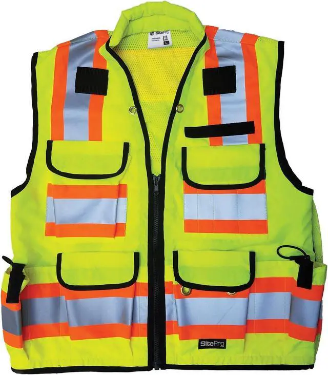Alt view image 2 of 4 - SitePro 23-750-FL-2X   Premium Surveyors Vest, Flo-Lime Class 2