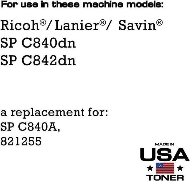 Alt view image 2 of 6 - MADE IN USA TONER Compatible Replacement for Ricoh SP C840dn, SP C842, SP C840A, 821255, (Black, 2 Pack)