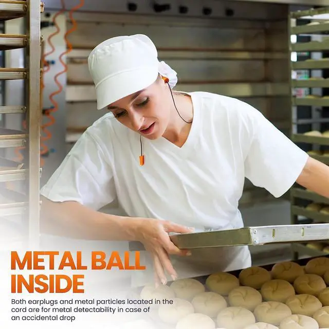 Alt view image 2 of 7 - 10 Pairs of Metal Detectable Foam Earplugs - NRR 32dB with Detectable Cord - Noise Cancelling, Disposable, Corded Ear Plugs for Food Services, Industry, Pharmaceutical, Pulp & Paper