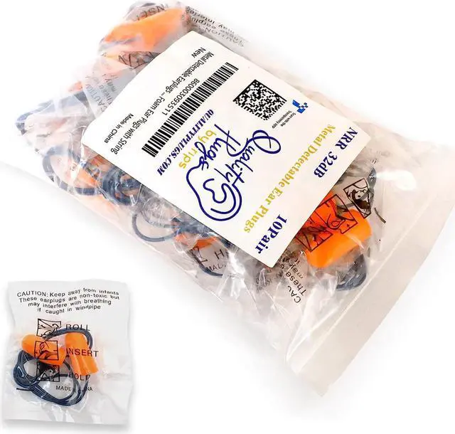 Main image of 10 Pairs of Metal Detectable Foam Earplugs - NRR 32dB with Detectable Cord - Noise Cancelling, Disposable, Corded Ear Plugs for Food Services, Industry, Pharmaceutical, Pulp & Paper