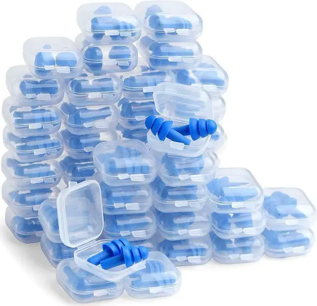 Main image of 50 Pairs of Silicone Ear Plugs in Plastic Cases Soft Reusable Washable Comfortable for Swimming Adults Earplugs Water, Showers, Surfing Sports