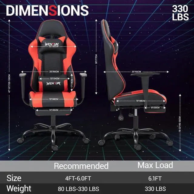 Alt view image 2 of 7 - VANBOW Reclining Gaming Chair with Footrest, Massage Racing Office Chair, PU Leather Computer Desk Chair with Head Pillow for Adults, Red
