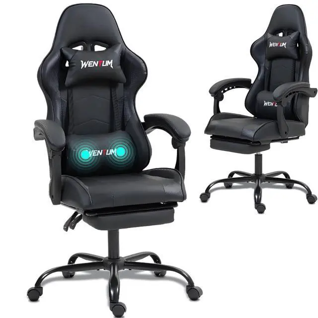Main image of VANBOW Ergonomic Reclining Gaming Chair with Linkage Armrests & Footrest, Racing Office Chair, PU Leather Computer Desk Chair, Black
