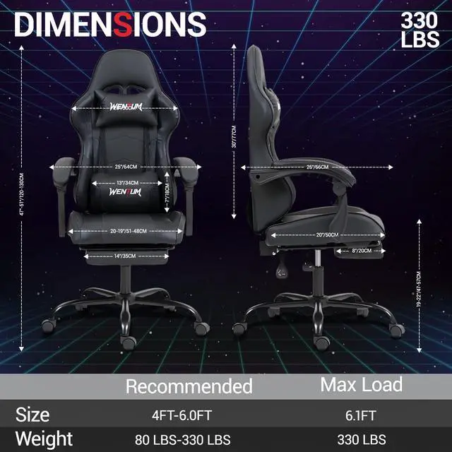 Alt view image 2 of 7 - VANBOW Ergonomic Reclining Gaming Chair with Linkage Armrests & Footrest, Racing Office Chair, PU Leather Computer Desk Chair, Black