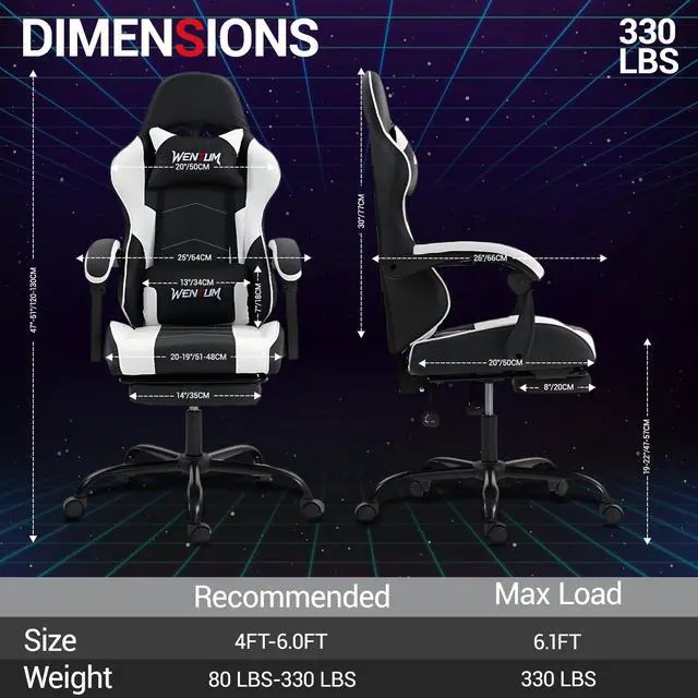 Alt view image 2 of 7 - VANBOW Ergonomic Reclining Gaming Chair with Linkage Armrests & Footrest, Racing Office Chair, PU Leather Computer Desk Chair, White
