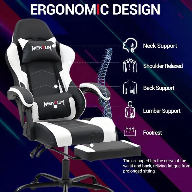 Alt view image 3 of 7 - VANBOW Ergonomic Reclining Gaming Chair with Linkage Armrests & Footrest, Racing Office Chair, PU Leather Computer Desk Chair, White