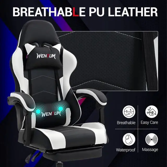 Alt view image 5 of 7 - VANBOW Ergonomic Reclining Gaming Chair with Linkage Armrests & Footrest, Racing Office Chair, PU Leather Computer Desk Chair, White