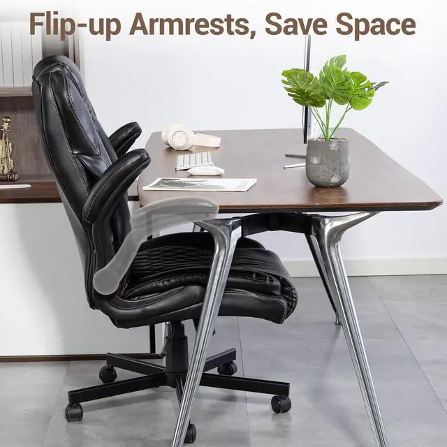 Alt view image 5 of 7 - VANBOW High Back Executive Office Chair, Ergonomic Computer Desk Chair with Rocking Function, PU Leather, Flip-Up Armrests and Lumbar Support, Black