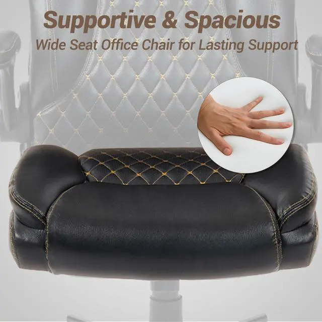 Alt view image 4 of 7 - VANBOW High Back Executive Office Chair, Ergonomic Computer Desk Chair with Rocking Function, PU Leather, Flip-Up Armrests and Lumbar Support, Black