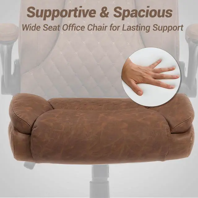 Alt view image 4 of 7 - VANBOW High Back Executive Office Chair, Ergonomic Computer Desk Chair with Rocking Function, PU Leather, Flip-Up Armrests and Lumbar Support, Brown