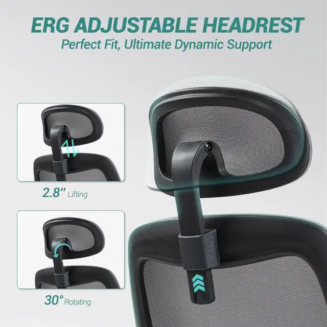 Alt view image 4 of 7 - VANBOW Ergonomic Mesh Office Chair, Comfy Desk Chair, Big and Tall Executive Office Chair with 4D Arms, 2D Lumbar Support, Adjustable Headrest, Black
