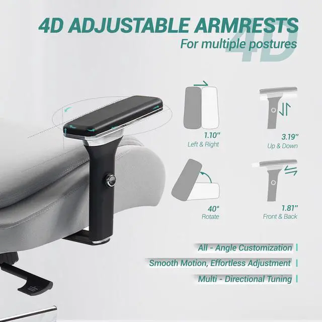 Alt view image 3 of 7 - VANBOW Ergonomic Mesh Office Chair, Comfy Desk Chair, Big and Tall Executive Office Chair with 4D Arms, 2D Lumbar Support, Adjustable Headrest, Grey