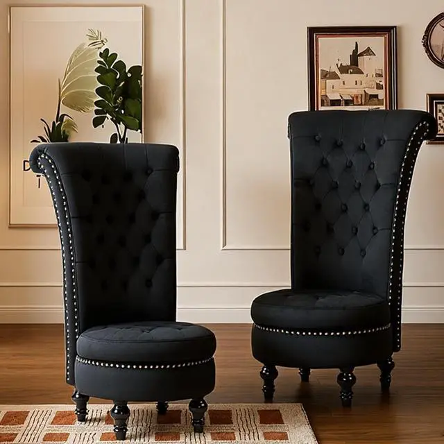 Alt view image 7 of 7 - VANBOW High Back Throne Royal Chair Set of 2, Velvet Armless Accent with Storage, Nailhead Trim, Solid Rubber wood Legs for Living Room Bedroom, Black