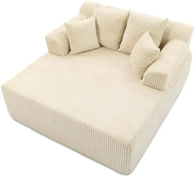 Main image of VANBOW 58" Chaise Lounge Chair Indoor, Oversized Corduroy Boneless Sleeper Sofa Bed with Armrests & 4 Pillows, No Assembly for Living Room, Beige