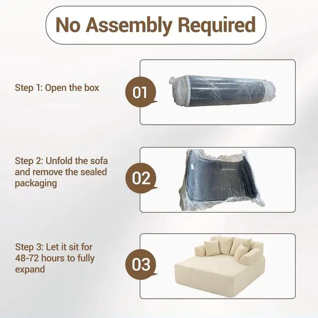 Alt view image 5 of 7 - VANBOW 58" Chaise Lounge Chair Indoor, Oversized Corduroy Boneless Sleeper Sofa Bed with Armrests & 4 Pillows, No Assembly for Living Room, Beige
