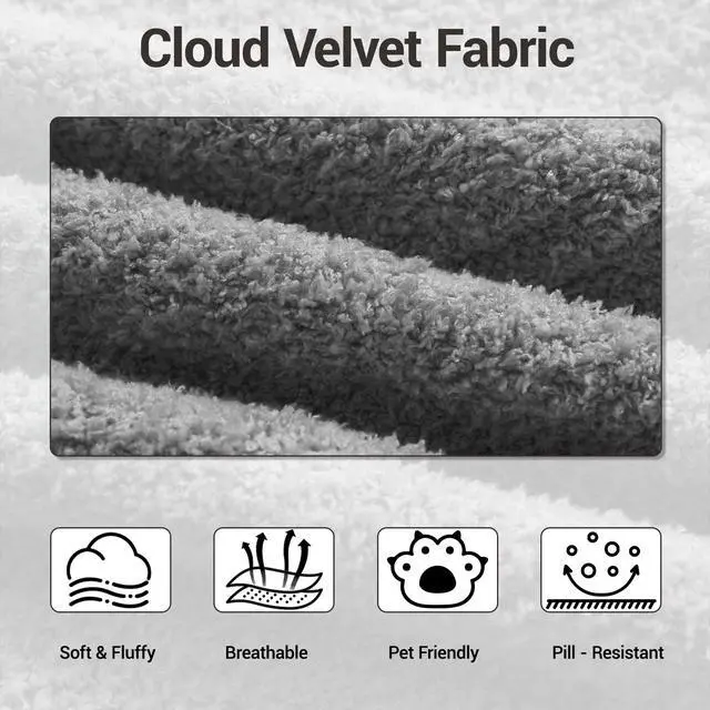 Alt view image 4 of 7 - VANBOW 113'' Modular Sectional Sofa Couches Boneless Convertible L-Shape Cloud Velvet Couch with Ottoman, No Assembly, Grey