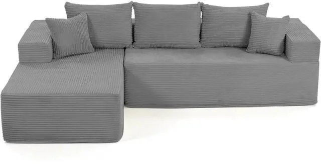 Main image of VANBOW Modular Sectional Sofa with L-Shape Chaise, Corduroy Boneless Couches for Living Room, No Assembly, Grey