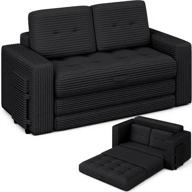 Main image of VANBOW Pull Out Loveseat Boneless Couch,Sleeper Sofa, Folding Couch Bed with Pillow for Living Room Bedroom, Black