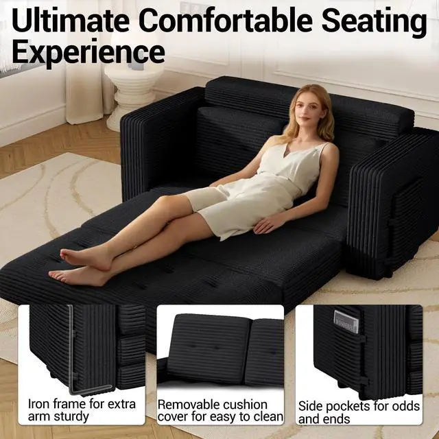 Alt view image 6 of 7 - VANBOW Pull Out Loveseat Boneless Couch,Sleeper Sofa, Folding Couch Bed with Pillow for Living Room Bedroom, Black