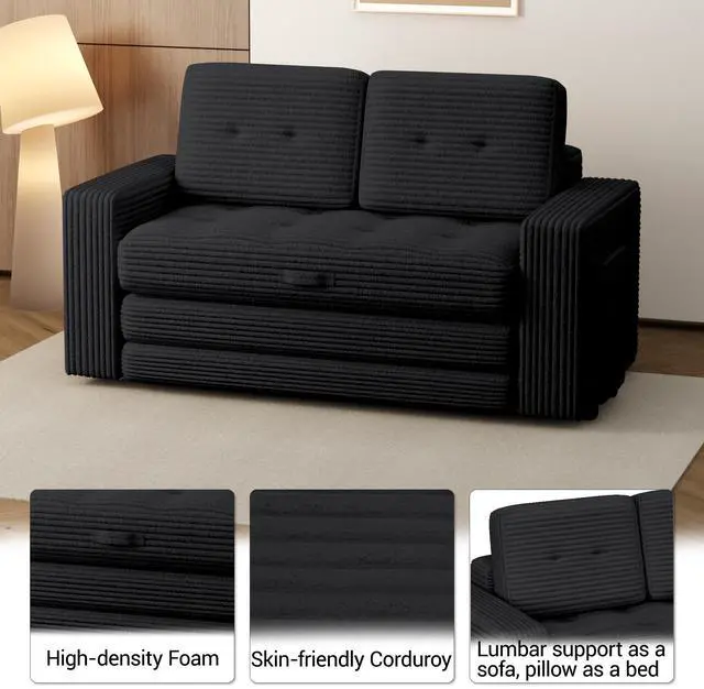 Alt view image 4 of 7 - VANBOW Pull Out Loveseat Boneless Couch,Sleeper Sofa, Folding Couch Bed with Pillow for Living Room Bedroom, Black