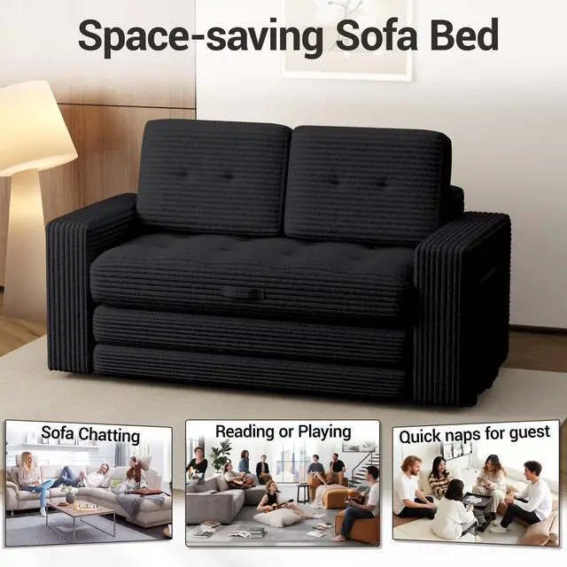 Alt view image 7 of 7 - VANBOW Pull Out Loveseat Boneless Couch,Sleeper Sofa, Folding Couch Bed with Pillow for Living Room Bedroom, Black