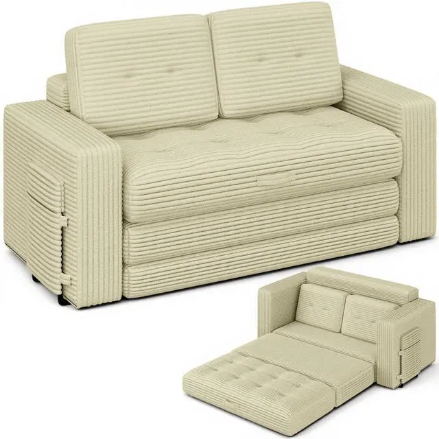 Main image of VANBOW Pull Out Loveseat Boneless Couch,Sleeper Sofa, Folding Couch Bed with Pillow for Living Room Bedroom, Beige