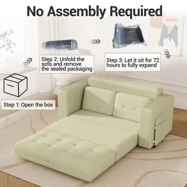 Alt view image 5 of 7 - VANBOW Pull Out Loveseat Boneless Couch,Sleeper Sofa, Folding Couch Bed with Pillow for Living Room Bedroom, Beige