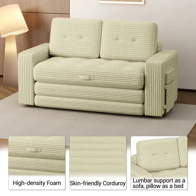 Alt view image 4 of 7 - VANBOW Pull Out Loveseat Boneless Couch,Sleeper Sofa, Folding Couch Bed with Pillow for Living Room Bedroom, Beige