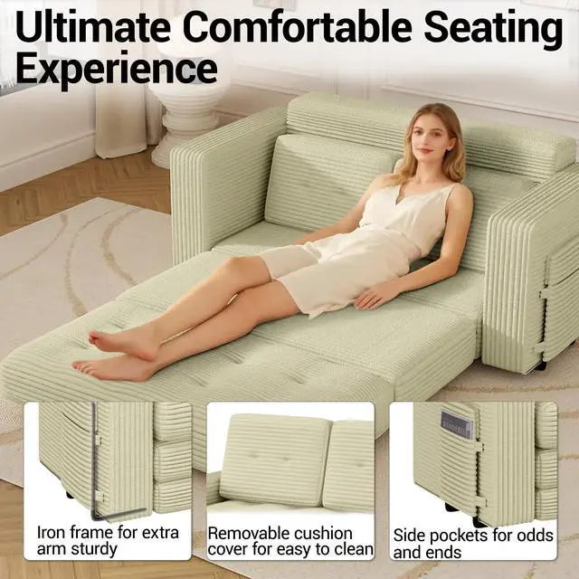 Alt view image 6 of 7 - VANBOW Pull Out Loveseat Boneless Couch,Sleeper Sofa, Folding Couch Bed with Pillow for Living Room Bedroom, Beige