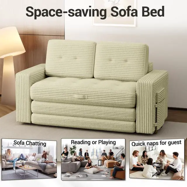 Alt view image 7 of 7 - VANBOW Pull Out Loveseat Boneless Couch,Sleeper Sofa, Folding Couch Bed with Pillow for Living Room Bedroom, Beige