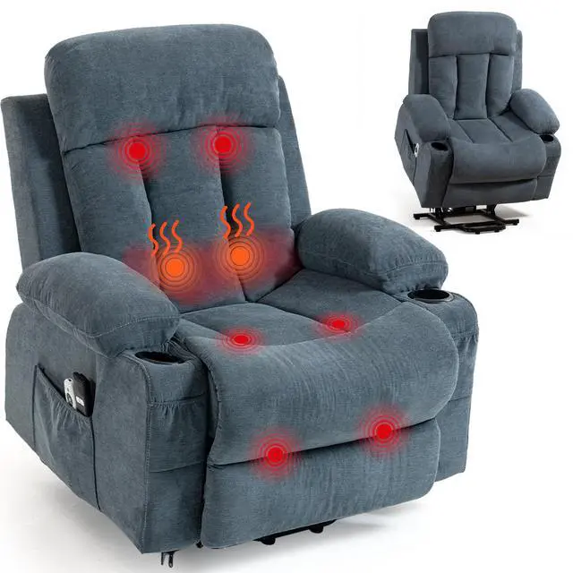 Main image of VANBOW Power Lift Recliner Chair for Elderly, Electric Oversized Single Sofa with Vibration Massage and Heat, Cup Holder and USB Charge Port for Living Room, Blue