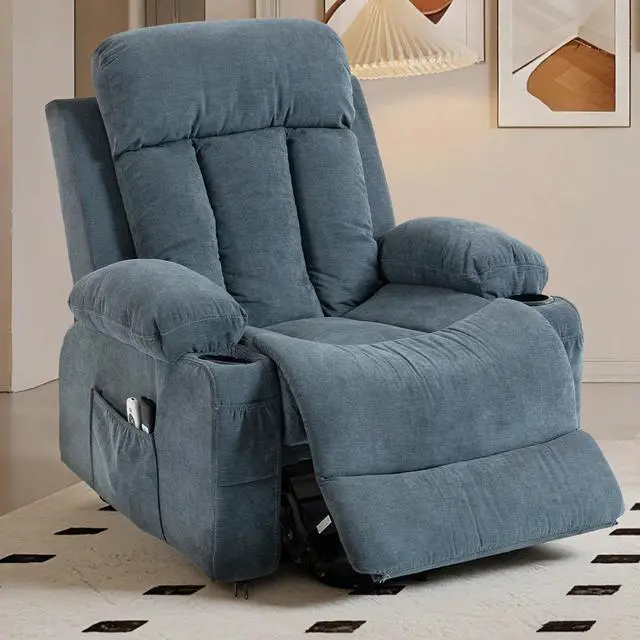 Alt view image 2 of 7 - VANBOW Power Lift Recliner Chair for Elderly, Electric Oversized Single Sofa with Vibration Massage and Heat, Cup Holder and USB Charge Port for Living Room, Blue