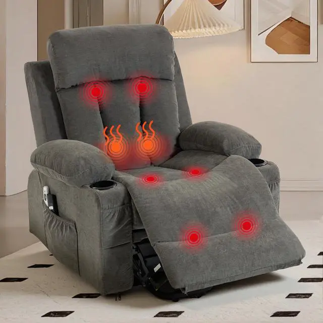 Alt view image 2 of 7 - VANBOW Power Lift Recliner Chair for Elderly, Electric Oversized Single Sofa with Vibration Massage and Heat, Cup Holder and USB Charge Port for Living Room, Grey