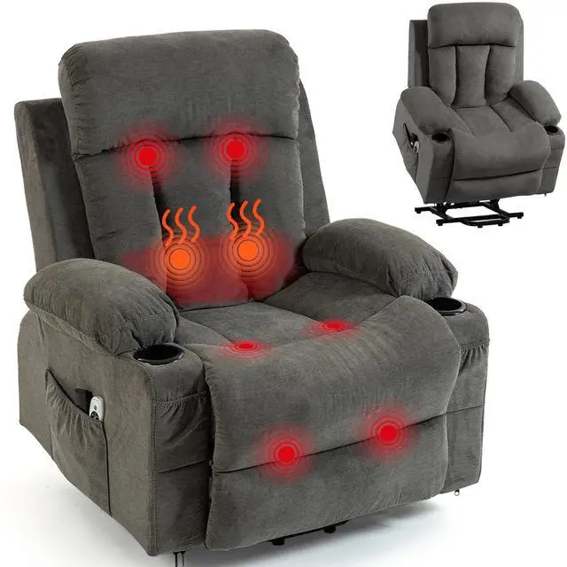 Main image of VANBOW Power Lift Recliner Chair for Elderly, Electric Oversized Single Sofa with Vibration Massage and Heat, Cup Holder and USB Charge Port for Living Room, Grey