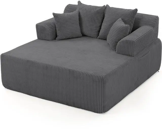 Main image of VANBOW 58" Chaise Lounge Chair Indoor, Oversized Corduroy Boneless Sleeper Sofa Bed with Armrests & 4 Pillows, No Assembly for Living Room, Grey
