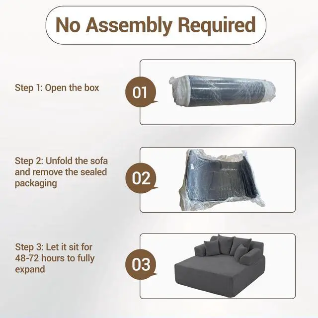 Alt view image 5 of 7 - VANBOW 58" Chaise Lounge Chair Indoor, Oversized Corduroy Boneless Sleeper Sofa Bed with Armrests & 4 Pillows, No Assembly for Living Room, Grey