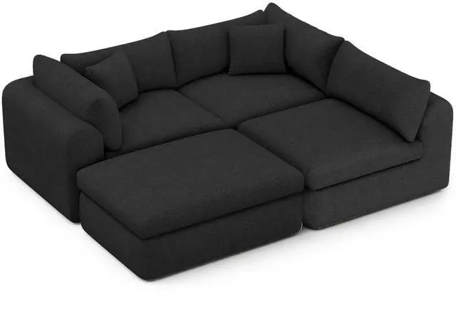 Alt view image 2 of 7 - VANBOW 113'' Modular Sectional Sofa Couches Boneless Convertible L-Shape Cloud Velvet Couch with Ottoman, No Assembly, Black
