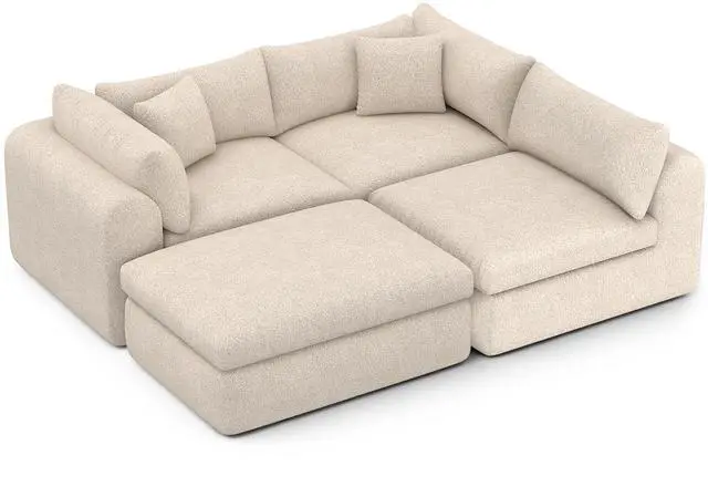 Alt view image 2 of 7 - VANBOW 113'' Modular Sectional Sofa Couches Boneless Convertible L-Shape Cloud Velvet Couch with Ottoman, No Assembly, Beige