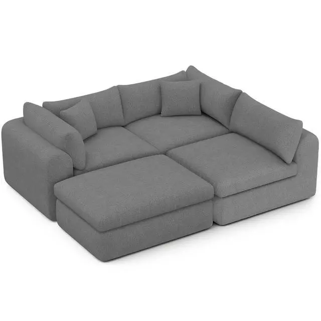 Alt view image 2 of 7 - VANBOW 113'' Modular Sectional Sofa Couches Boneless Convertible L-Shape Cloud Velvet Couch with Ottoman, No Assembly, Grey