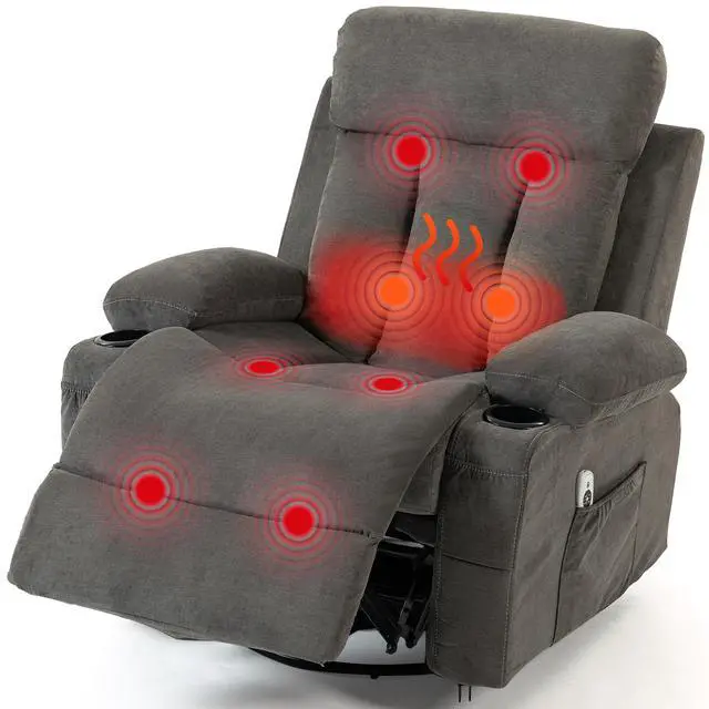Main image of VANBOW Rocker Recliner Chair with Vibration Massage and Heat, 360° Swivel Rocking Chair for Adults, Ergonomic Lounge Chair with Rocking Function and Side Pocket, Cup Holders, Grey